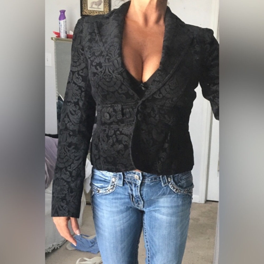 Y2k Loft black textured black velvet short coat.